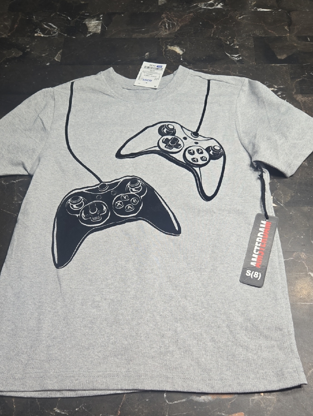 Kids Gray Graphic Video Game Controller Tee - Size S